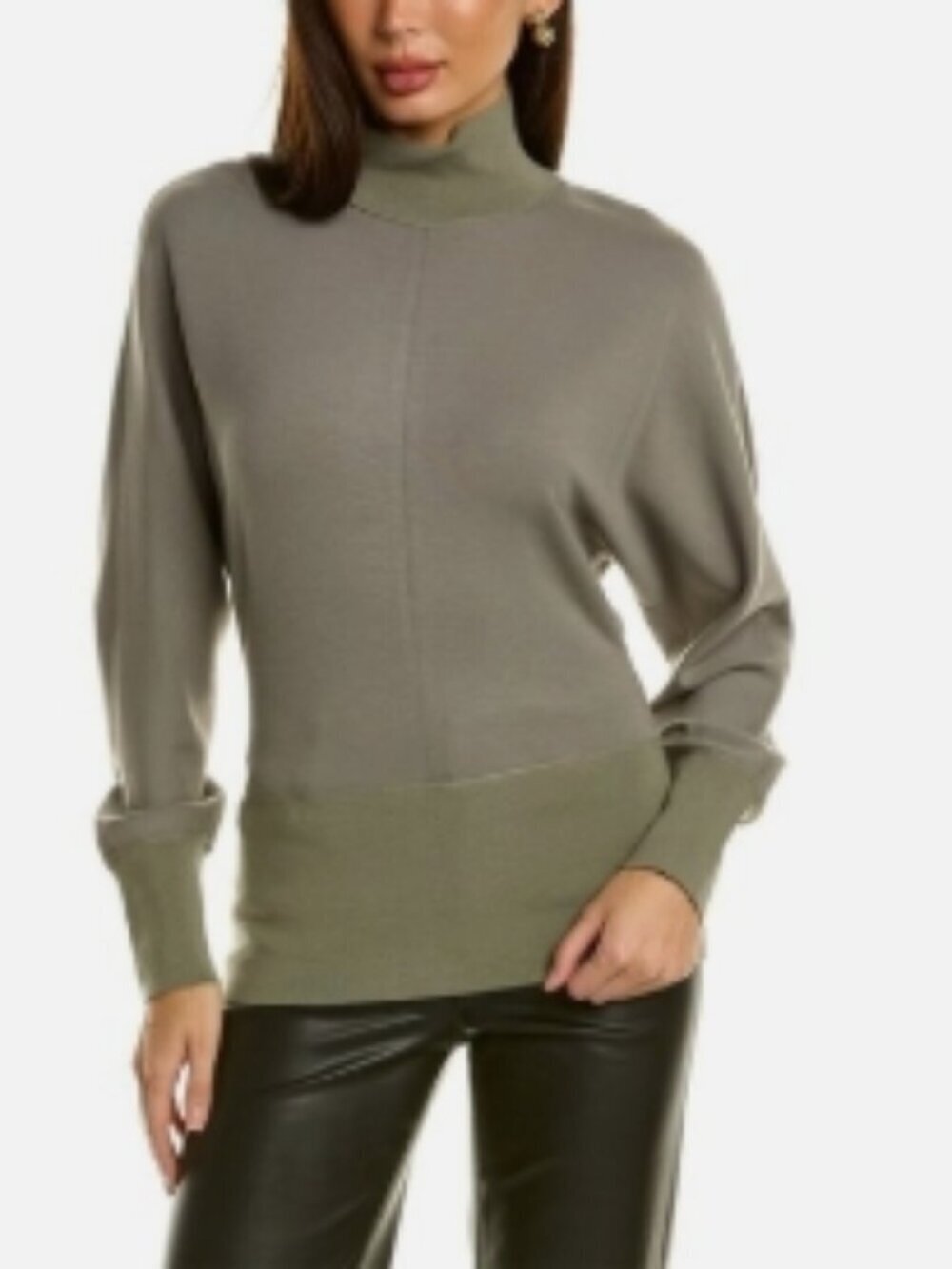 Theory Mixed Media Turtleneck Top Pale Green/Army Size S NWOT